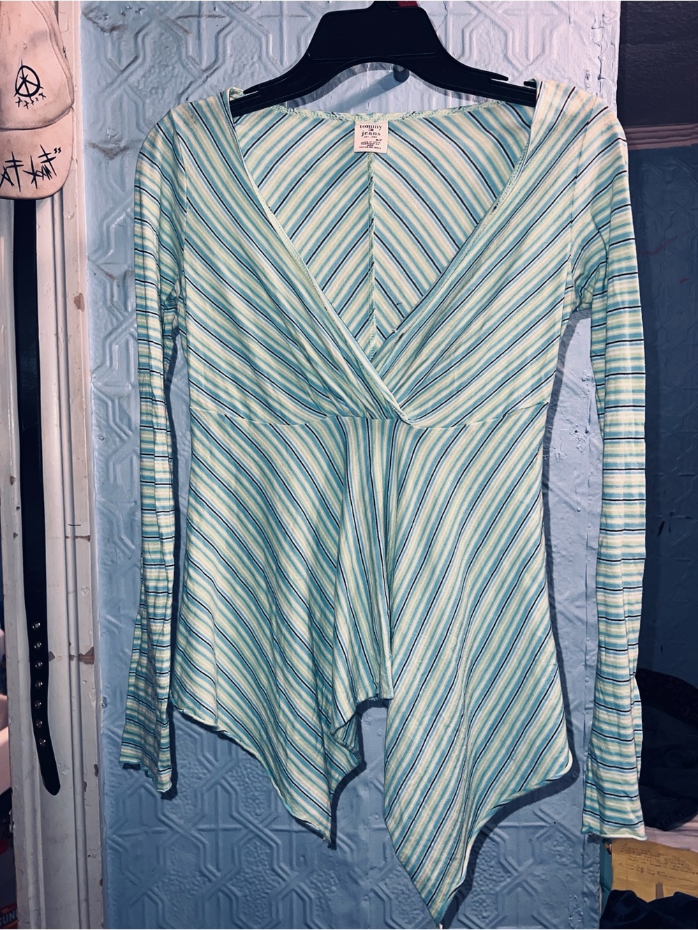 Tommy Hilfiger Light Blue and White Striped V-Neck Tunic